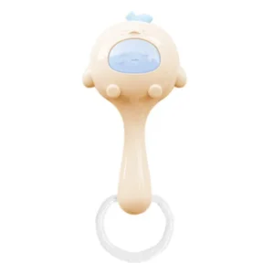 Cream cartoon chick baby rattle sand hammer toy with easy-grip handle and clear ring
