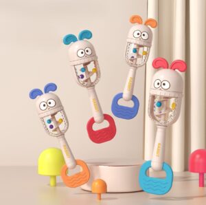 Cartoon Sensory Teether Rattle Toy - Rotating Beads Hand Stick Shaker for Baby