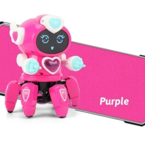 Pink and purple six-claw dancing robot toy for kids with heart LED lights and 360 movement