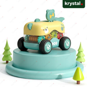 Krystal whistle gear toy car for babies featuring a cartoon seal design and colorful moving internal gears.