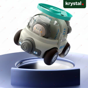 Krystal Whistle Ejection Flying Saucer Car toy with flying disc launcher, spinning rotor, and bear pilot for toddlers