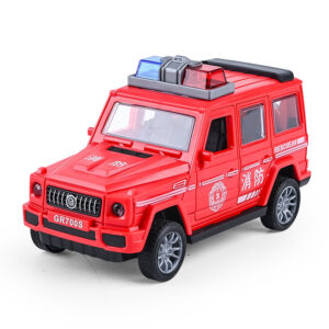 Krystal red fire fighting rescue jeep mini pull-back toy car with emergency lights for kids