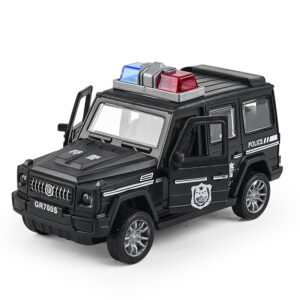 Krystal black police jeep toy car with pull back action and openable doors for kids rescue play