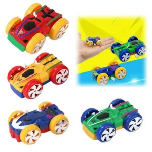 Colorful double-sided wind-up chain car toy for kids featuring 360-degree flip stunt capabilities.