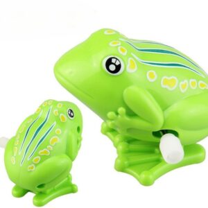 Krystal green wind-up frog toy with jumping clockwork action, battery-free plastic animal toy for toddlers