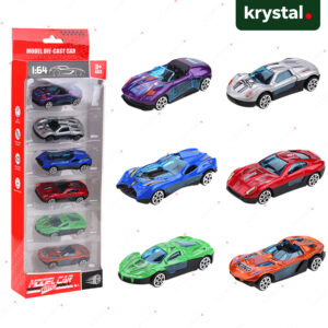 Set of 6 colorful 1:64 alloy diecast racing cars for kids, pull-and-play model vehicle collection.