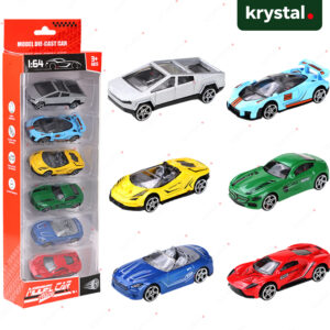 6-piece 1:64 scale alloy diecast racing car set for kids featuring colorful pull-and-play sports model vehicles