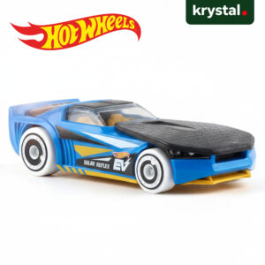 Hot Wheels Solar Reflex blue die-cast toy car with white wheels and black textured hood