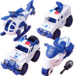 DIY Police Vehicle Toy Set for Kids – Buildable Models, Screwdriver Tools