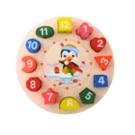 Wooden Penguin Clock Toy – Numbers, Shapes & Color Learning, 12‑Piece Puzzle