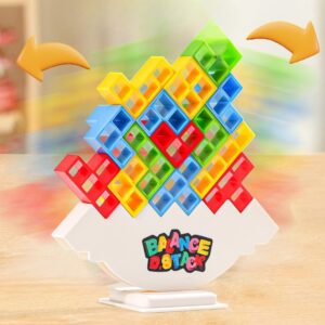 Krystal balance stacking game for kids with colorful puzzle blocks on a wobble base to improve hand-eye coordination.