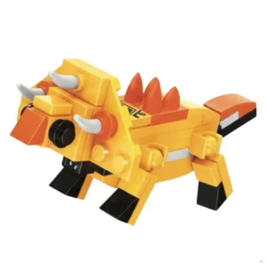 Yellow triceratops mecha building blocks dinosaur toy from the 8-in-1 series