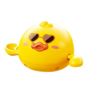 Krystal yellow wind-up duck bath toy with heart sunglasses, floating BPA-free toddler water play toy for ages 12m+