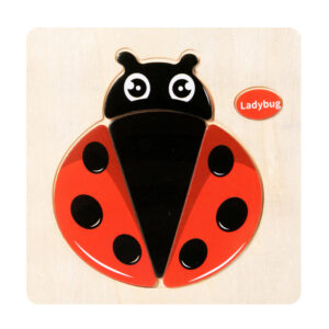 Red ladybug wooden chunky puzzle, educational Montessori toy for toddlers and early learning