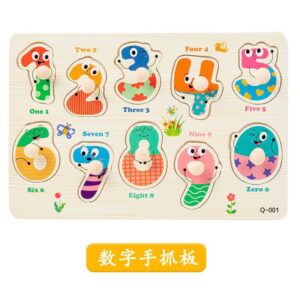Krystal wooden Montessori number puzzle board for kids with 0-9 colorful peg pieces for counting and matching