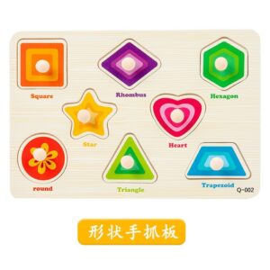 Krystal wooden Montessori shape puzzle board with easy-grip knobs for toddler learning and color recognition