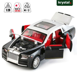 Krystal Rolls-Royce Phantom 1:28 scale die-cast toy car with 6 opening doors, red interior, lights, and sound