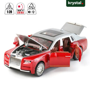 Krystal Rolls Royce Phantom 1:28 scale die-cast toy car with 6 opening doors, lights, and music in red and silver