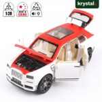 Krystal 1:28 scale Rolls-Royce inspired SUV toy car in red and white with open doors and hood