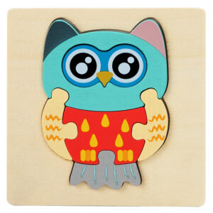 Kids Wooden Educational Puzzle Board – Animal & Vehicle Designs, Chunky Knob - Owl