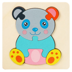 Kids Wooden Educational Puzzle Board – Animal & Vehicle Designs, Chunky Knob - Panda