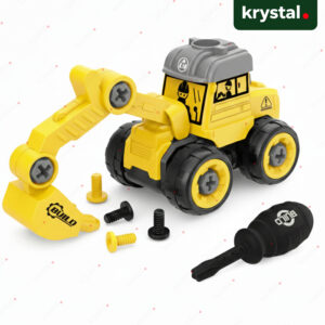 Krystal DIY assembly yellow construction excavator toy with screwdriver and screws for kids fine motor skills