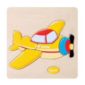 Chunky wooden airplane puzzle for toddlers, yellow air show plane early learning toy