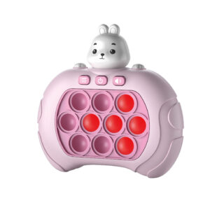 Pink bunny electronic fast push pop bubble game toy with light-up buttons for kids sensory play