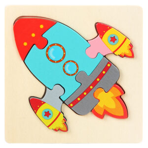 Kids Wooden Educational Puzzle Board – Animal & Vehicle Designs, Chunky Knob - Rocket