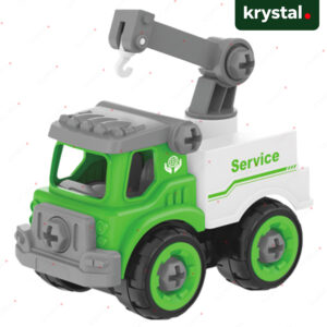 Krystal green and white DIY assembly engineering vehicle toy crane with nut and screw tools