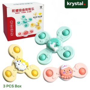 Baby Suction Cup Spinner Toy Set – Cute Animal Design - 3 PCS Box