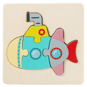 Kids Wooden Educational Puzzle Board – Animal & Vehicle Designs, Chunky Knob - Submarine