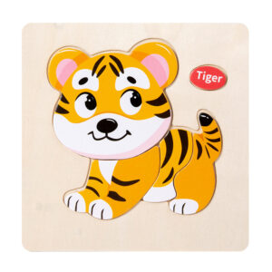 Kids wooden tiger puzzle with chunky pieces for toddler early learning and fine motor skills development.