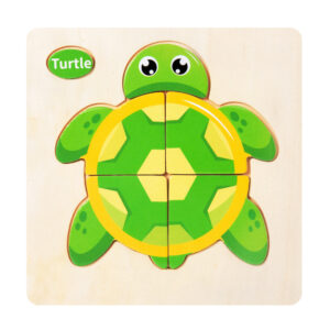Green wooden turtle chunky puzzle for toddlers, 4-piece early learning animal jigsaw toy