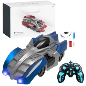 Blue Krystal wall climbing remote control car with LED lights and anti-gravity technology for wall and ceiling play