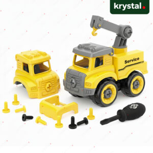 Krystal DIY assembly yellow crane truck toy set for kids 4+ with screwdriver and building screws