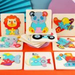 Kids Wooden Educational Puzzle Board – Animal & Vehicle Designs, Chunky Knob