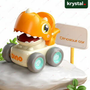 Krystal orange dinosaur press-action toy car with whistle sound and smooth rolling wheels for kids aged 3-8 years