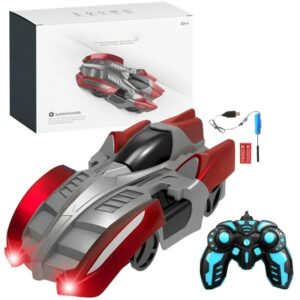 Krystal anti-gravity wall climbing remote control car, red RC stunt car with LED lights and 360 degree rotation