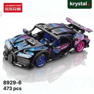Krystal 1:18 Bugatti Punk DIY pull-back racing car building blocks set, 473 piece STEM toy for kids