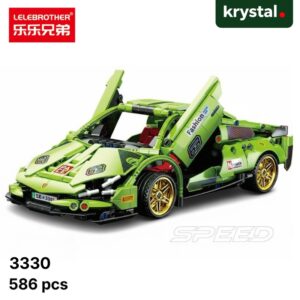 Krystal Lelebrother Green DIY Pull-Back Racing Car 1-18-Lamboghini 586 Pieces STEM Toy Model 3330