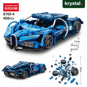 Blue Krystal DIY pull-back racing car 1-20 Buggati, 408 piece STEM toy for kids