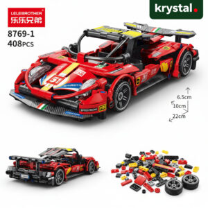 Krystal 1:20 Red Ferrari Style Pull-Back Racing Car Building Blocks, Lelebrother 8769-1 STEM Toy, 408 Pieces