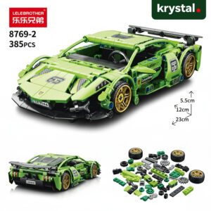 Krystal 385-piece green DIY pull-back racing car building blocks, 1:18 scale Lamborghini style STEM toy