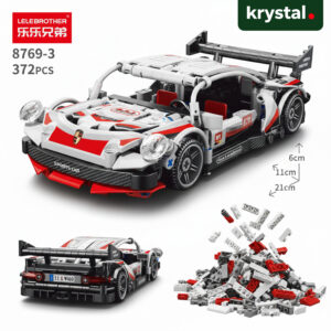 Krystal 1:18 Porsche 911 RSR DIY pull-back racing car building blocks set, 372 pieces for STEM learning