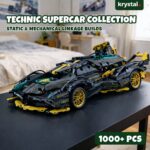 Krystal Technic Supercar: 1:14 scale black and gold V12 racing car model with functional steering and 1000+ pieces