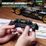 Assembling the V12 engine component of a 1:14 scale Technic supercar LEGO-compatible model kit
