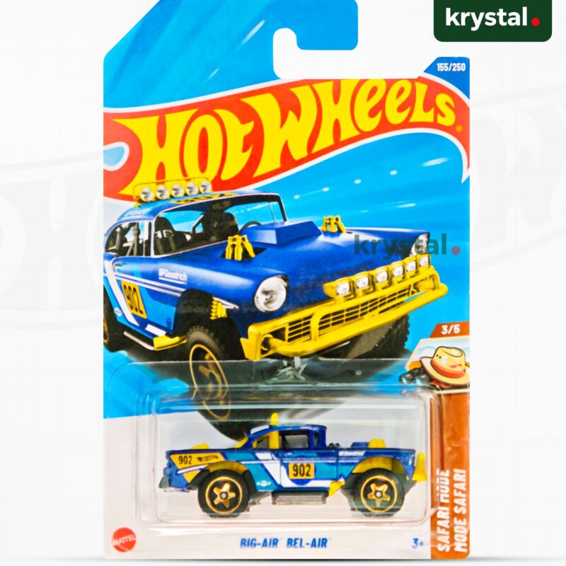 Hot Wheels Big-Air Bel-Air Safari Mode blue off-road die-cast car with yellow accents and BFGoodrich livery