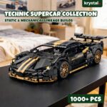 1:14 scale black and gold Lamborghini inspired Technic supercar with 1000+ pieces and mechanical steering by Krystal