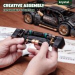 Assembling a 1:14 scale Lamborghini inspired Technic supercar model with black and gold LEGO-compatible bricks